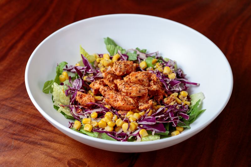 Southwest Steak salad with corn black beans and chipotle