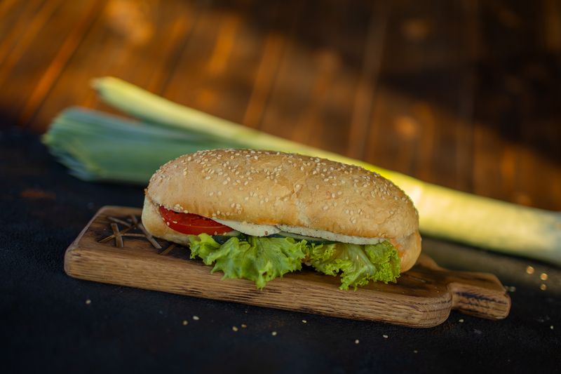 Customized sub sandwich with multiple fresh toppings